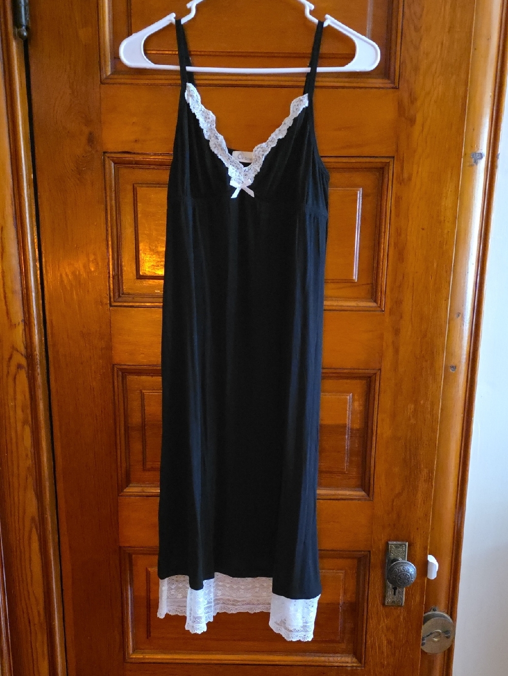 Black Lace-Trim Slip Nightdress, Slip Or Dress Extender